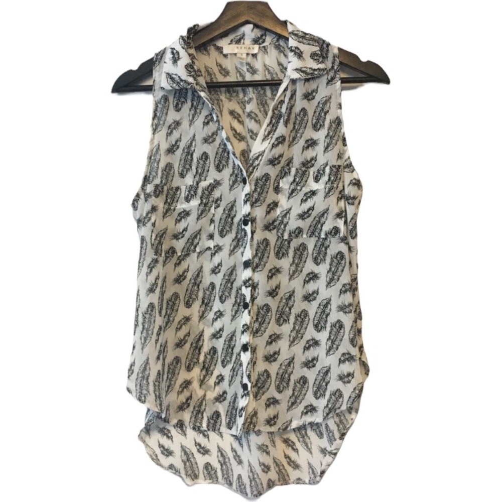 Kenar Sheer Feather Print Top Medium